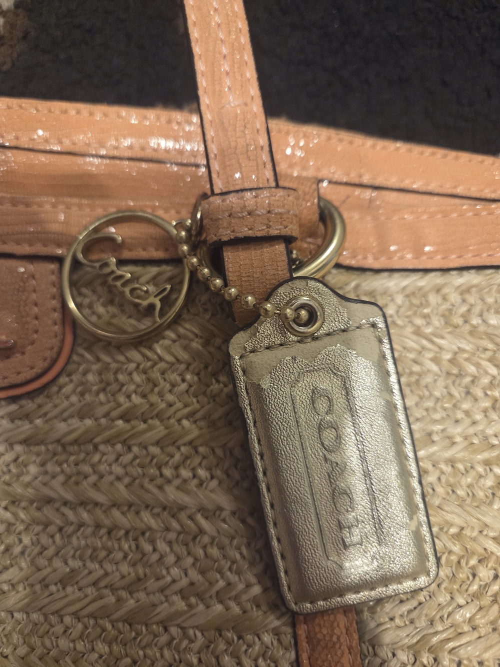 Coach Straw Tote with Tan Leather Trim - Picture 5 of 9